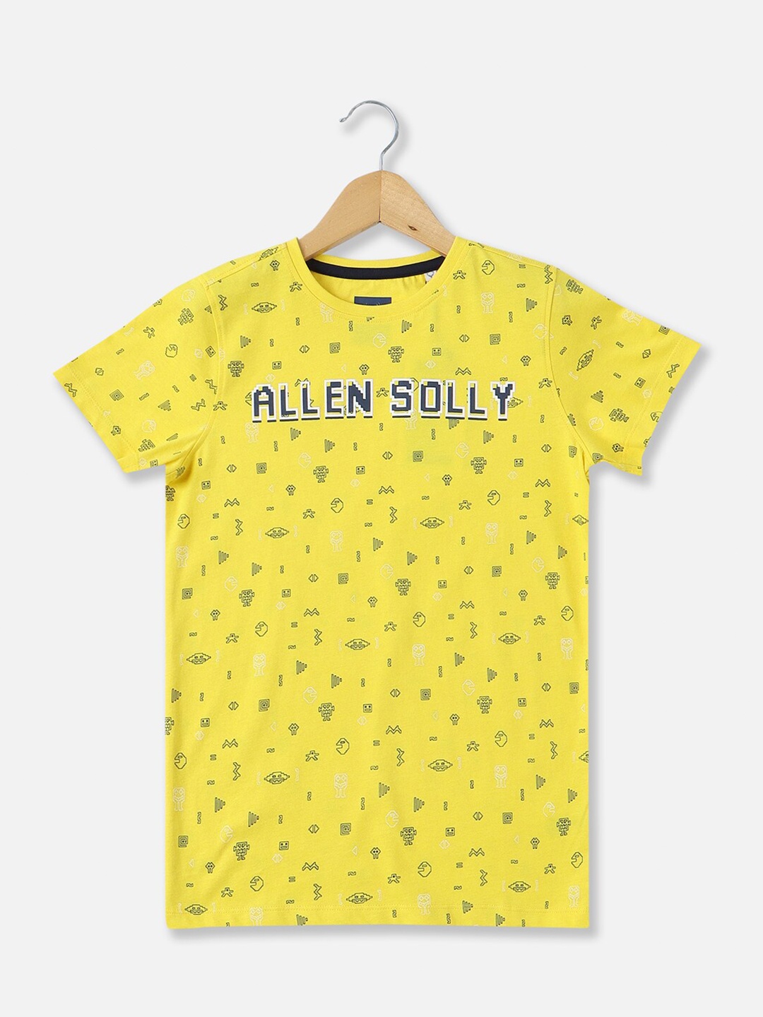Allen Solly Junior Boys Conversational Printed Round Neck Cotton T-shirt, Yellow