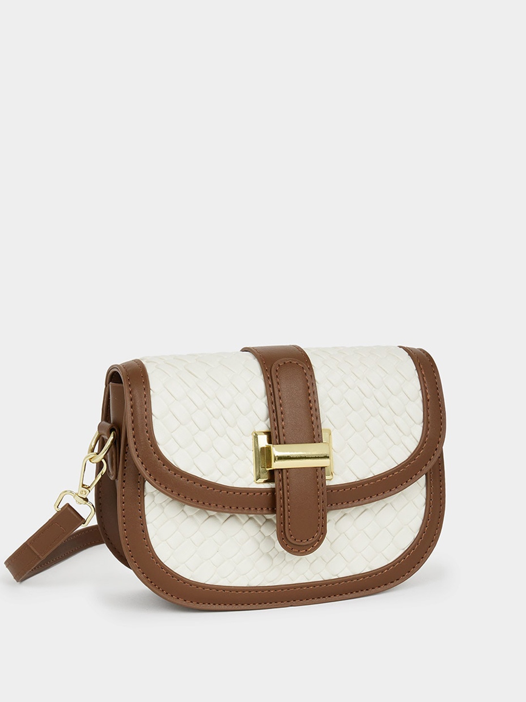 

Styli Textured Belt Design Shoulder Bag, Off white