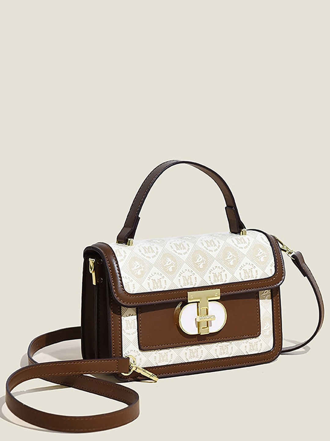 

Styli Brown Printed Structured Handheld Bag, Multi