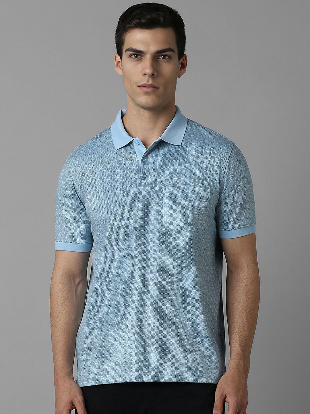 

Louis Philippe Geometric Printed Pure Cotton Polo Collar T-shirt, Blue