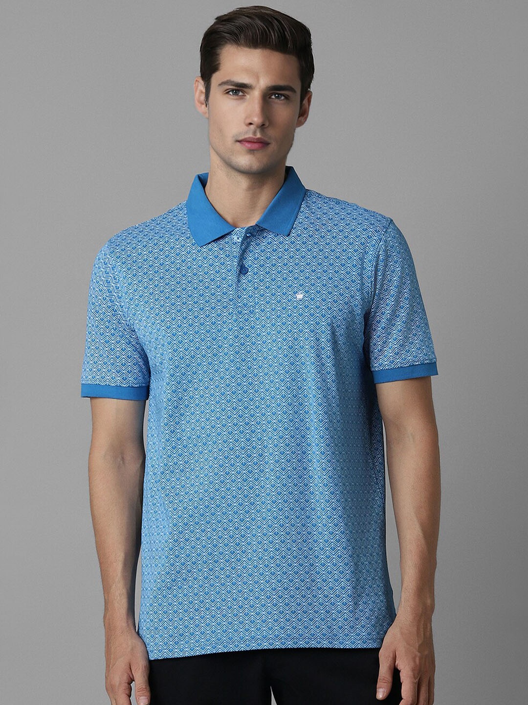 

Louis Philippe Geometric Printed Pure Cotton Polo Collar T-shirt, Blue