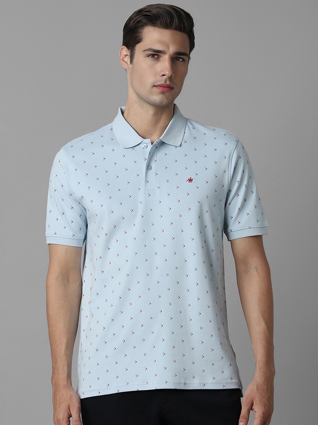 

Louis Philippe Micro Ditsy Printed Pure Cotton Polo Collar T-shirt, Blue