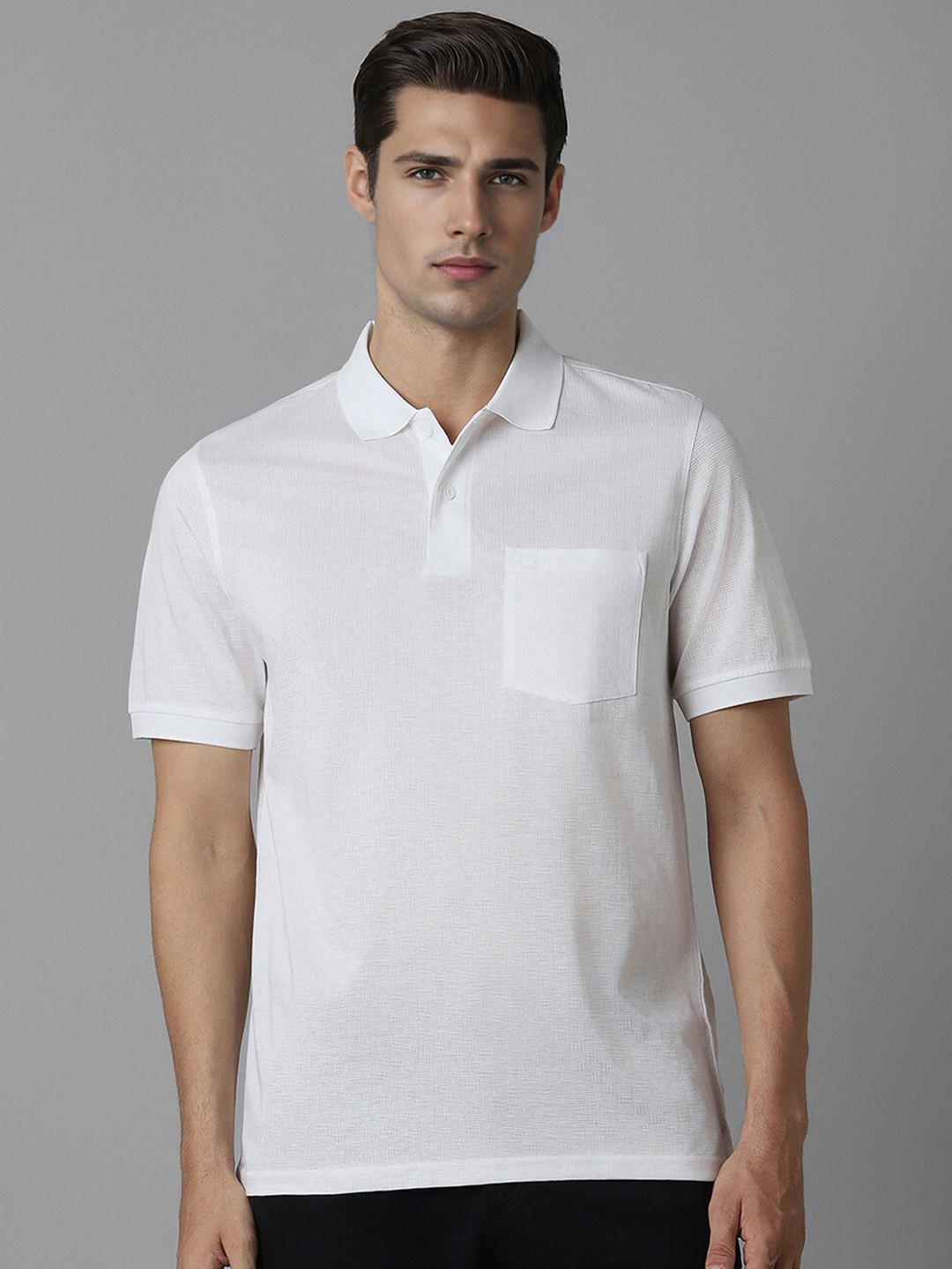 

Louis Philippe Textured Polo Collar Pure Cotton T-shirt, White