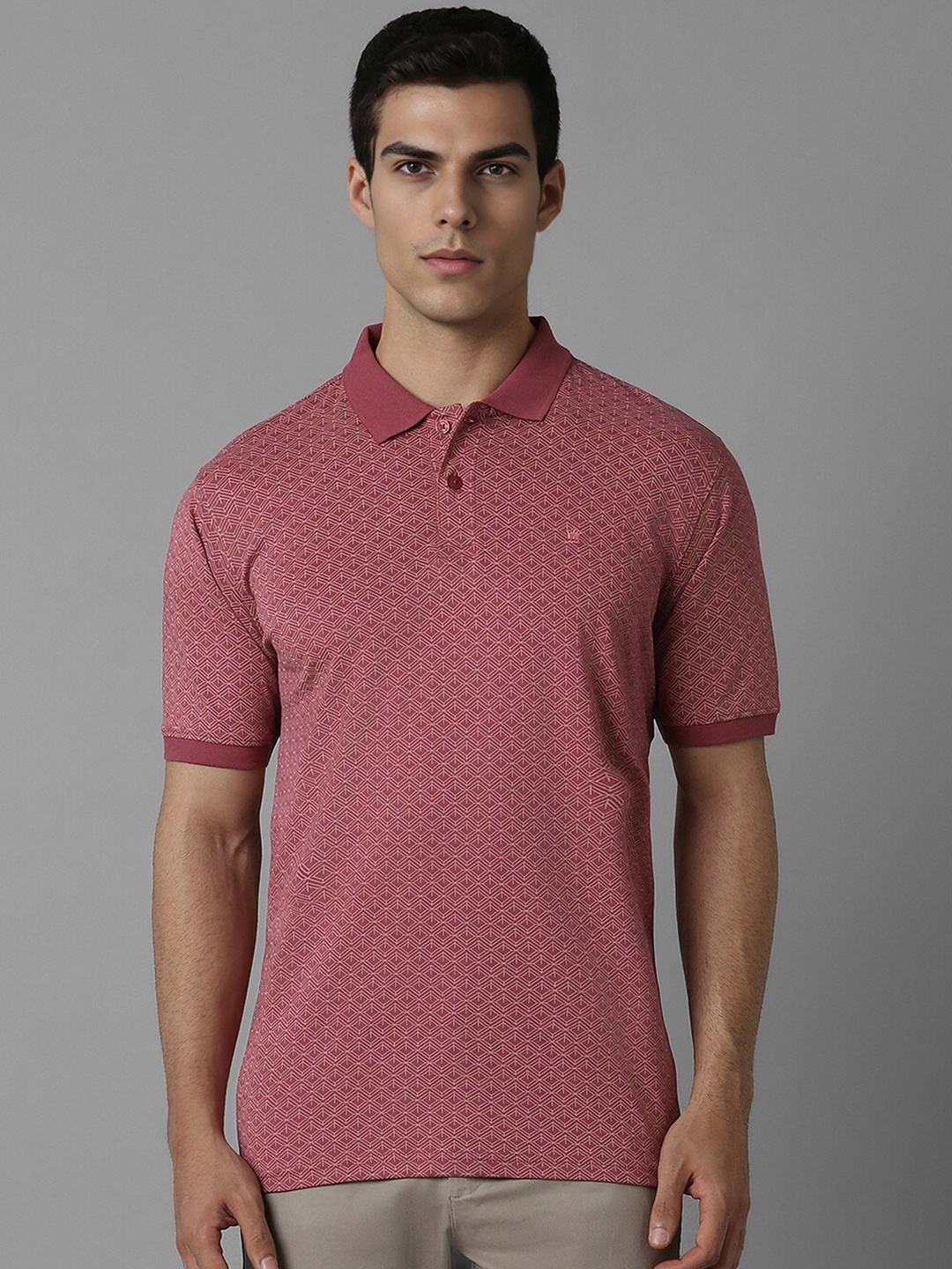 

Louis Philippe Geometric Printed Pure Cotton Polo Collar T-shirt, Pink