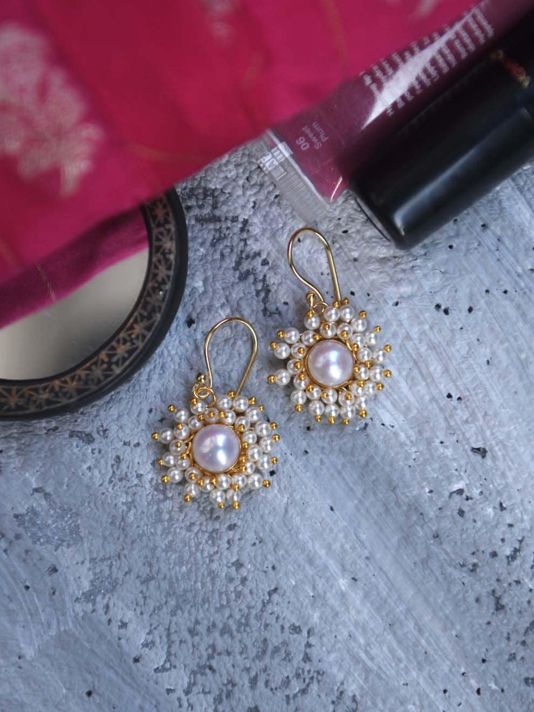 

TOTAPARI Brass-Plated Pearls Beaded Contemporary Drop Earrings, Gold