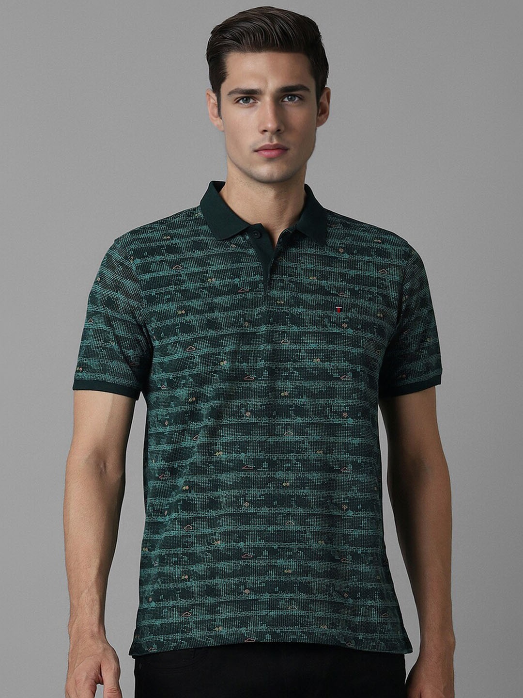 

Louis Philippe Jeans Graphic Printed Polo Collar Slim Fit T-shirt, Green