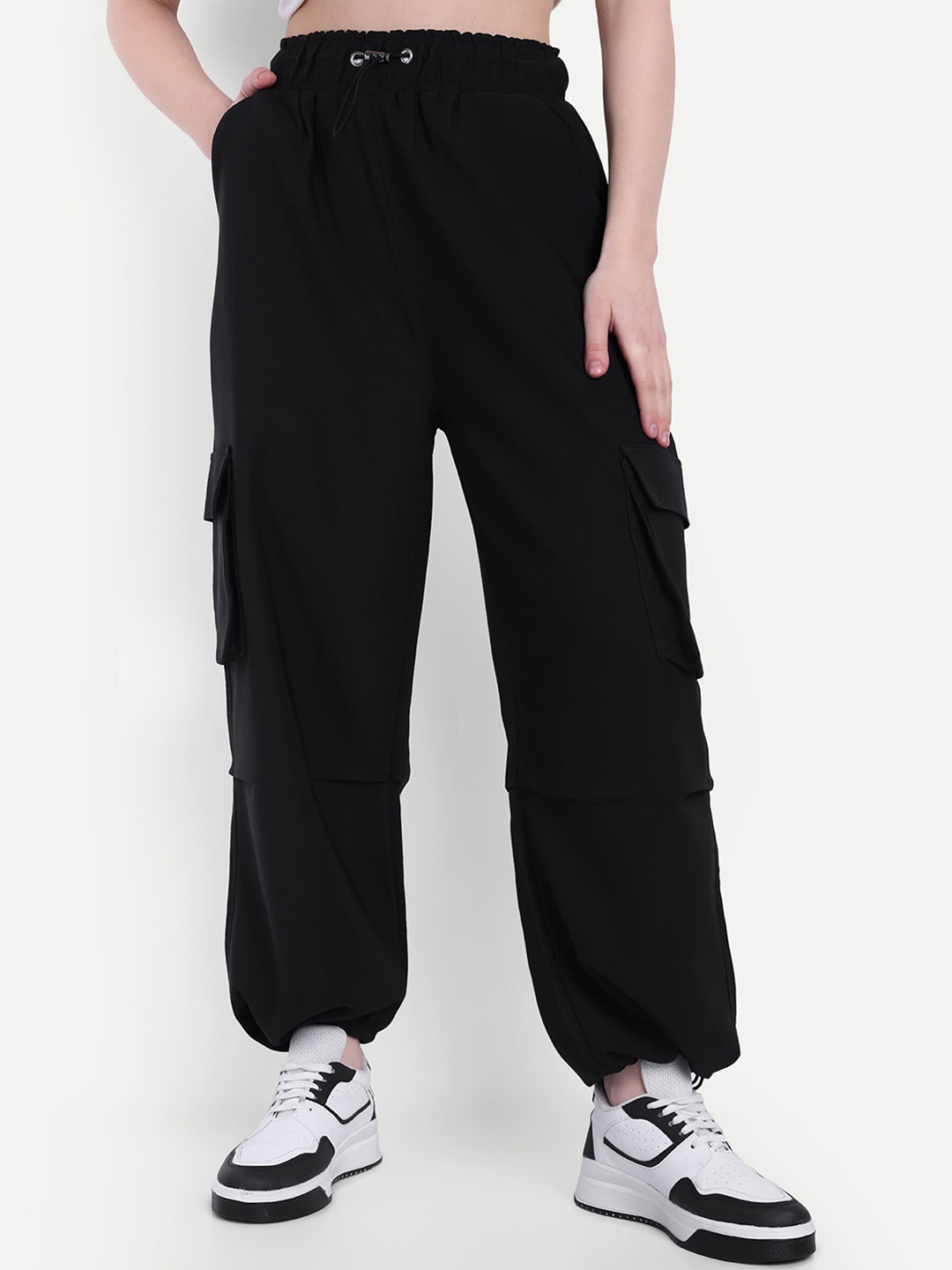 

BROADSTAR Women Smart High-Rise Cargos Trousers, Black