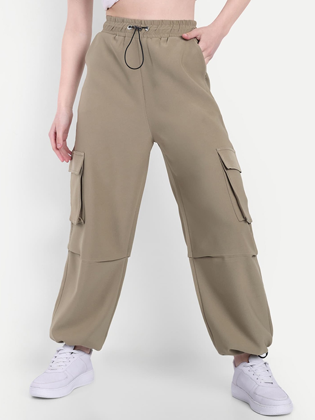 

BROADSTAR Women Loose Fit Parachute Trousers, Beige