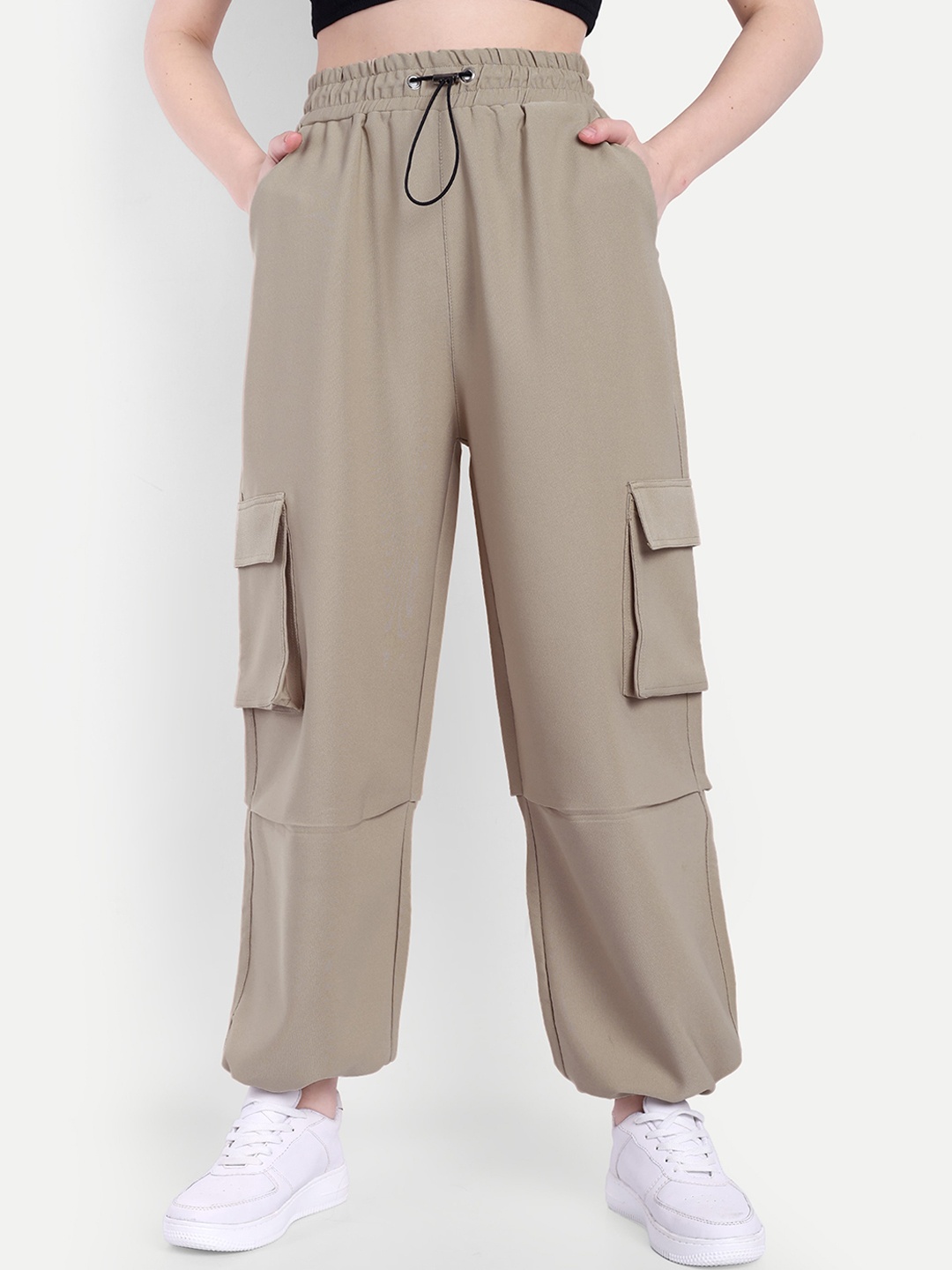 

BROADSTAR Women Smart High-Rise Cargos Trousers, Beige