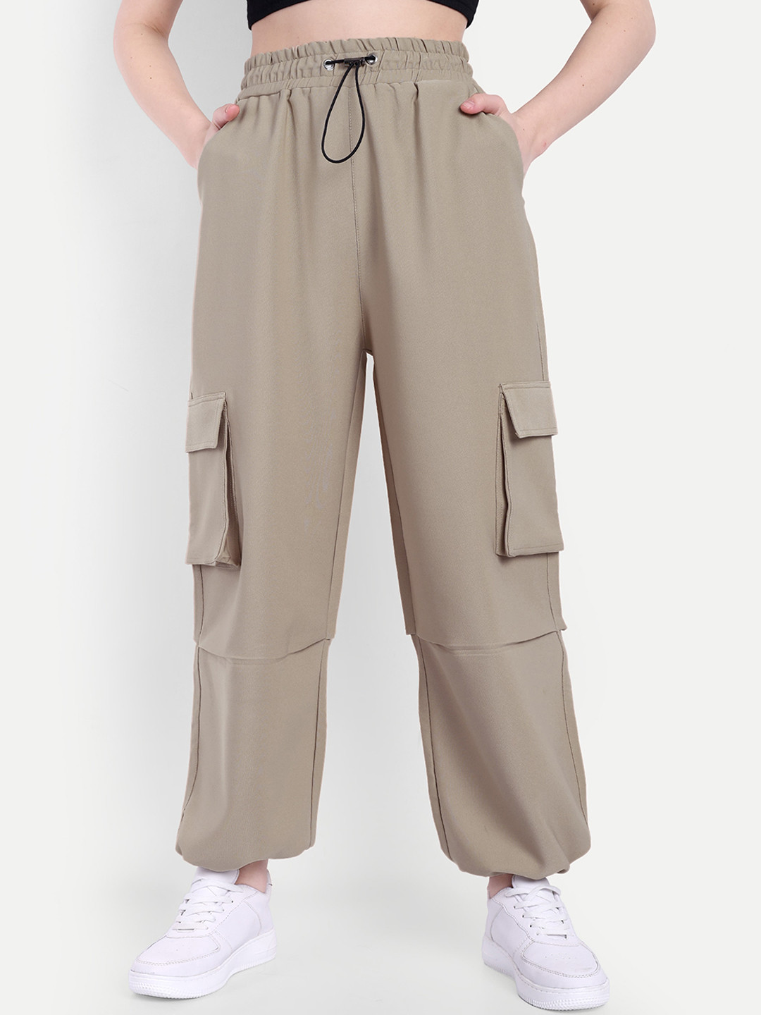 

BROADSTAR Women Smart High-Rise Cargos Trousers, Beige