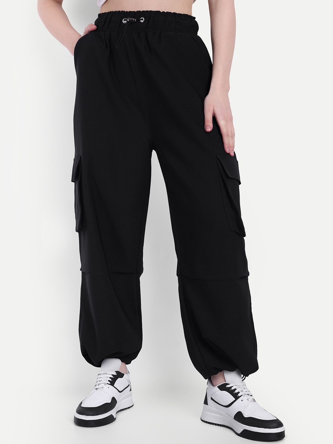 

BROADSTAR Women Loose Fit Parachute Trousers, Black