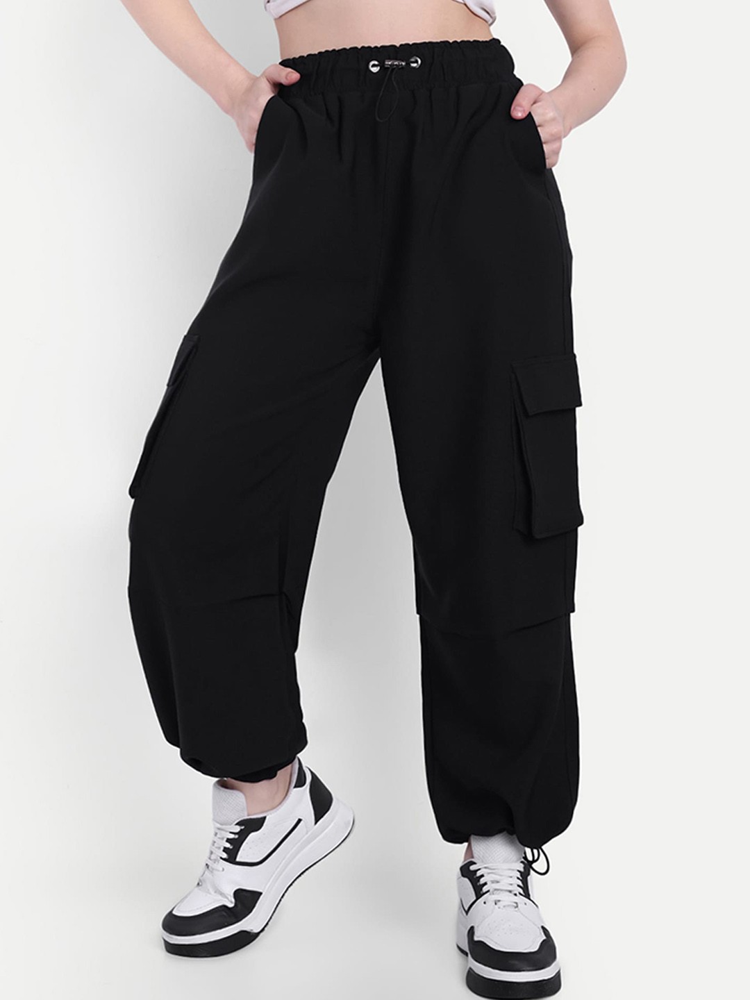 

BROADSTAR Women Smart High-Rise Cargos Trousers, Black