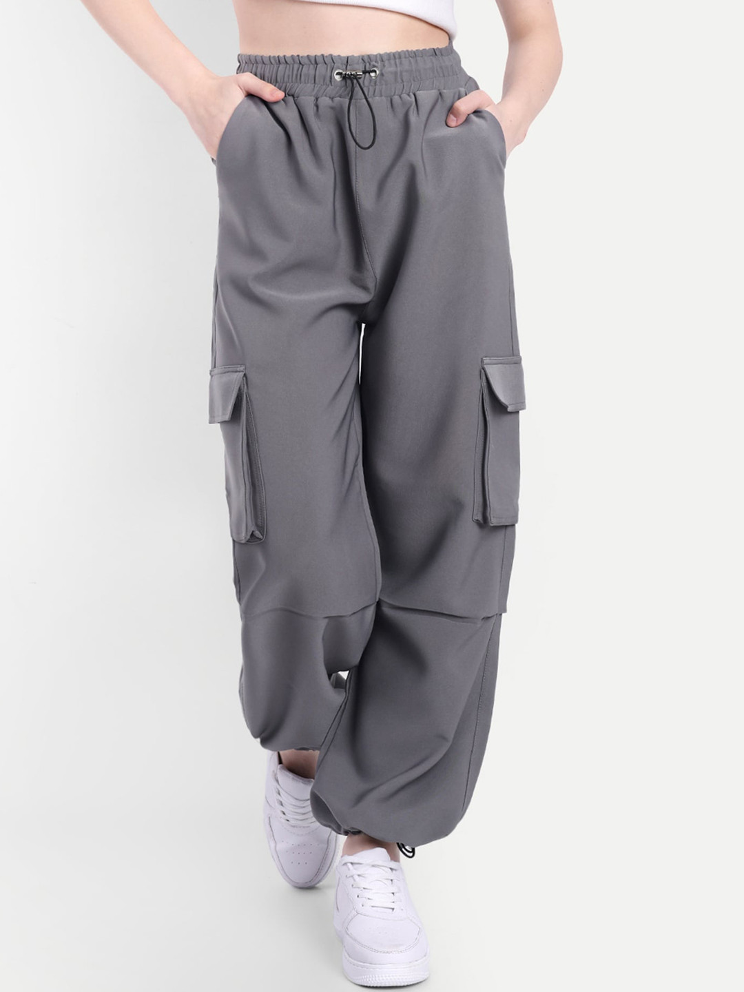 

BROADSTAR Women Loose Fit Parachute Trousers, Grey