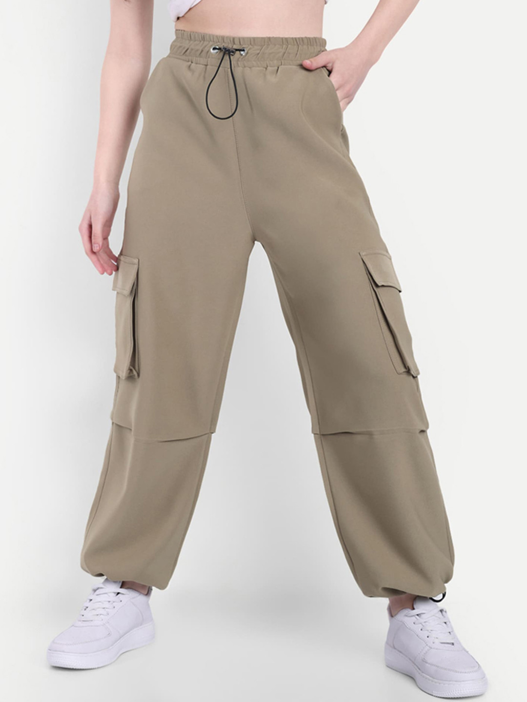 

BROADSTAR Women Loose Fit Parachute Trousers, Beige