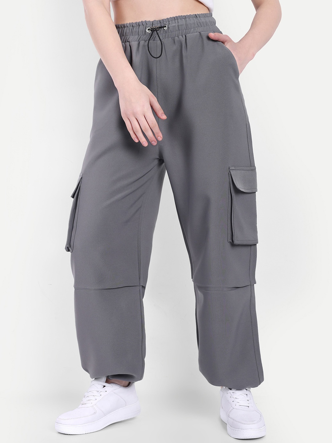

BROADSTAR Women Loose Fit Parachute Trousers, Grey
