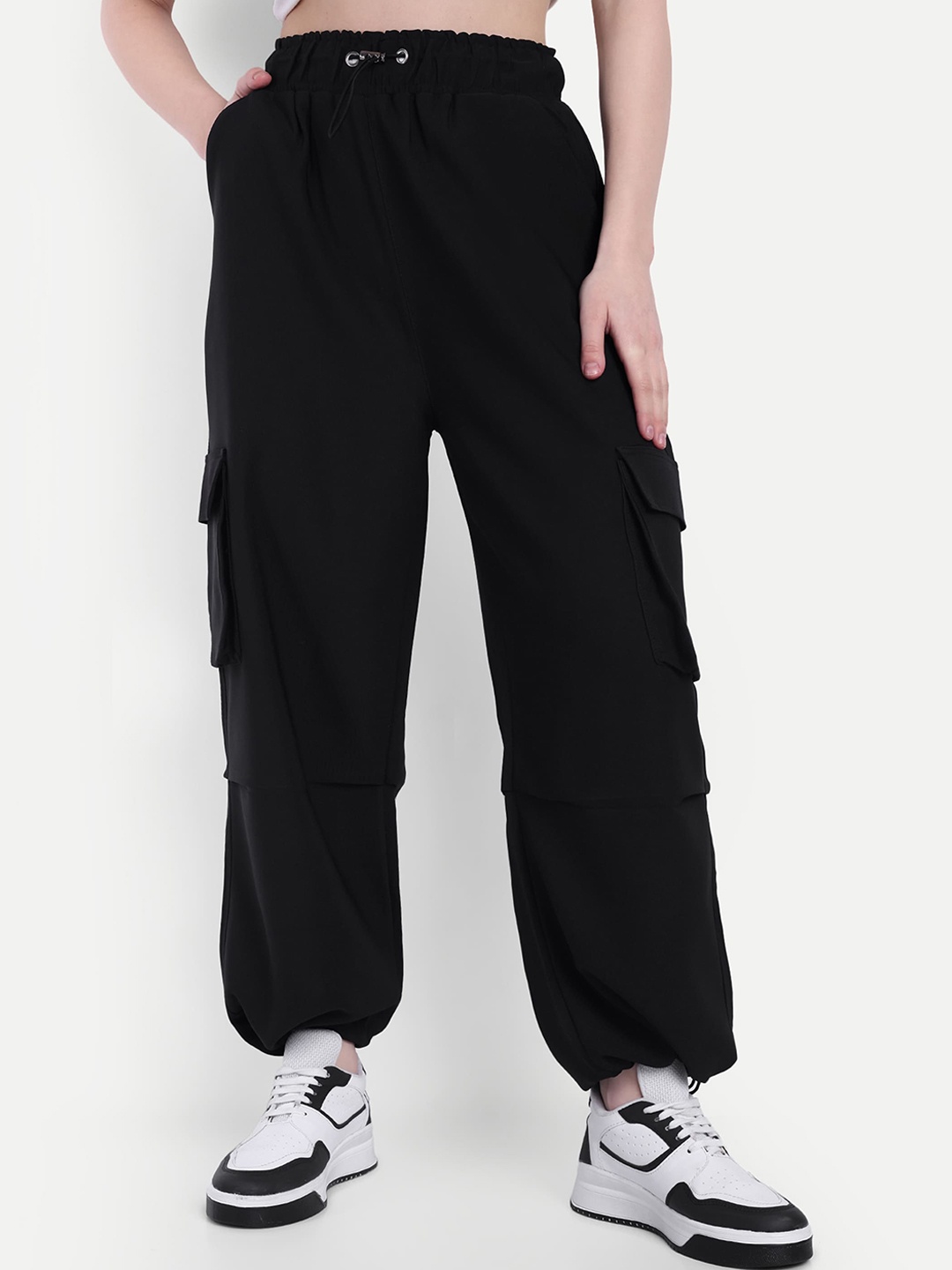 

Next One Women Smart High-Rise Cargos Trousers, Black