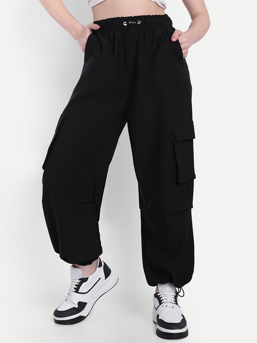 

Next One Women Loose Fit Parachute Trousers, Black