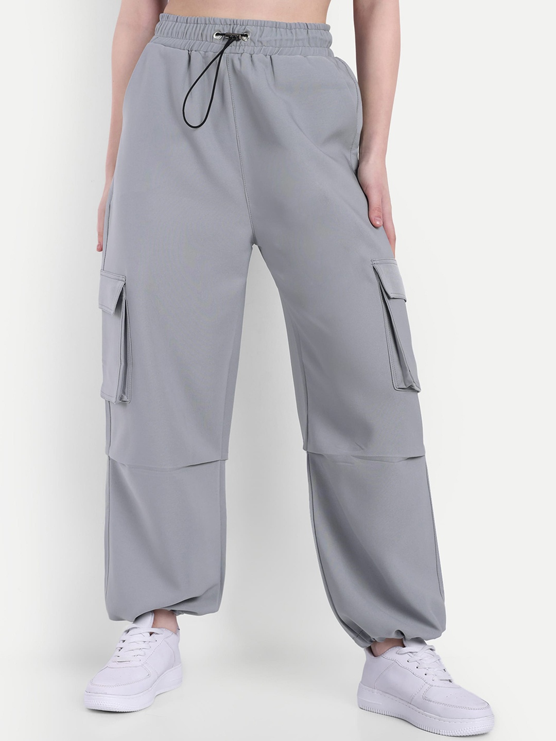 

Next One Women Smart High-Rise Cargos Trousers, Grey