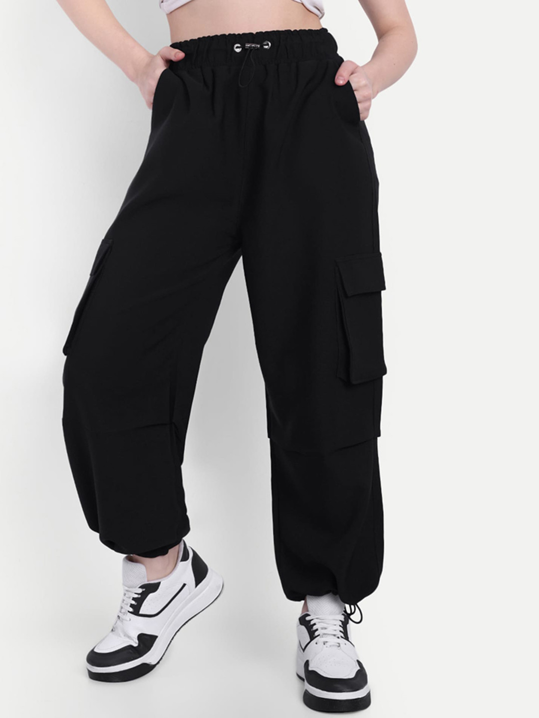 

Next One Women Loose Fit Parachute Trousers, Black