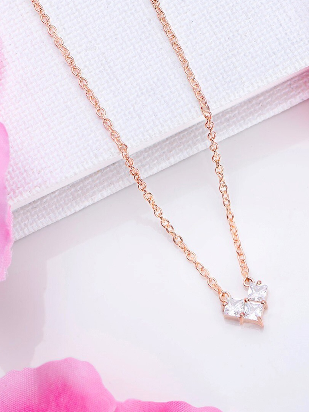 

Zavya 925 Sterling Silver Rose Gold-Plated Cubic Zirconia Studded Chain