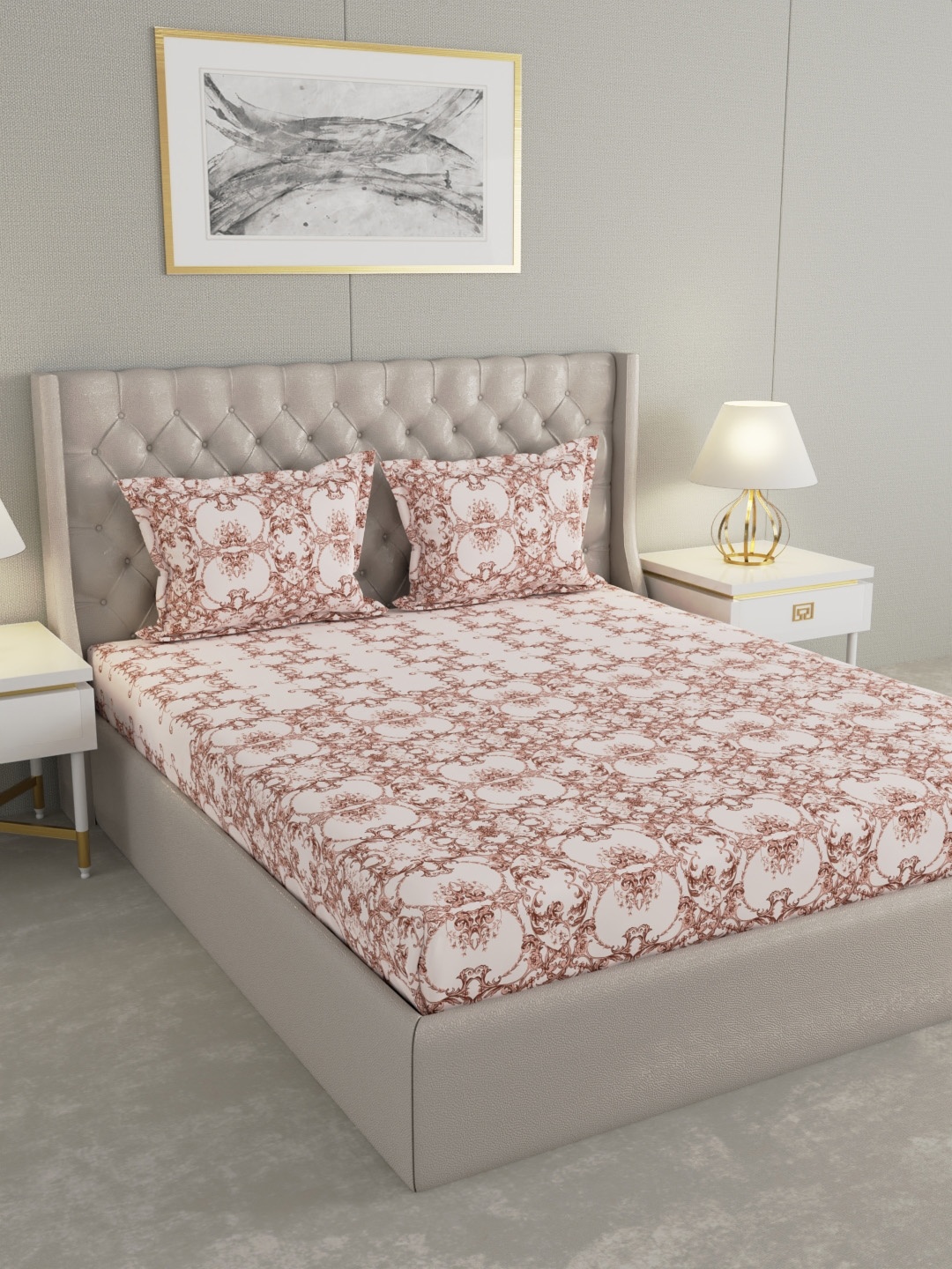 

Raymond Home Bronze-Toned & Pink 120 TC King Bedsheet with 2 Pillow Covers
