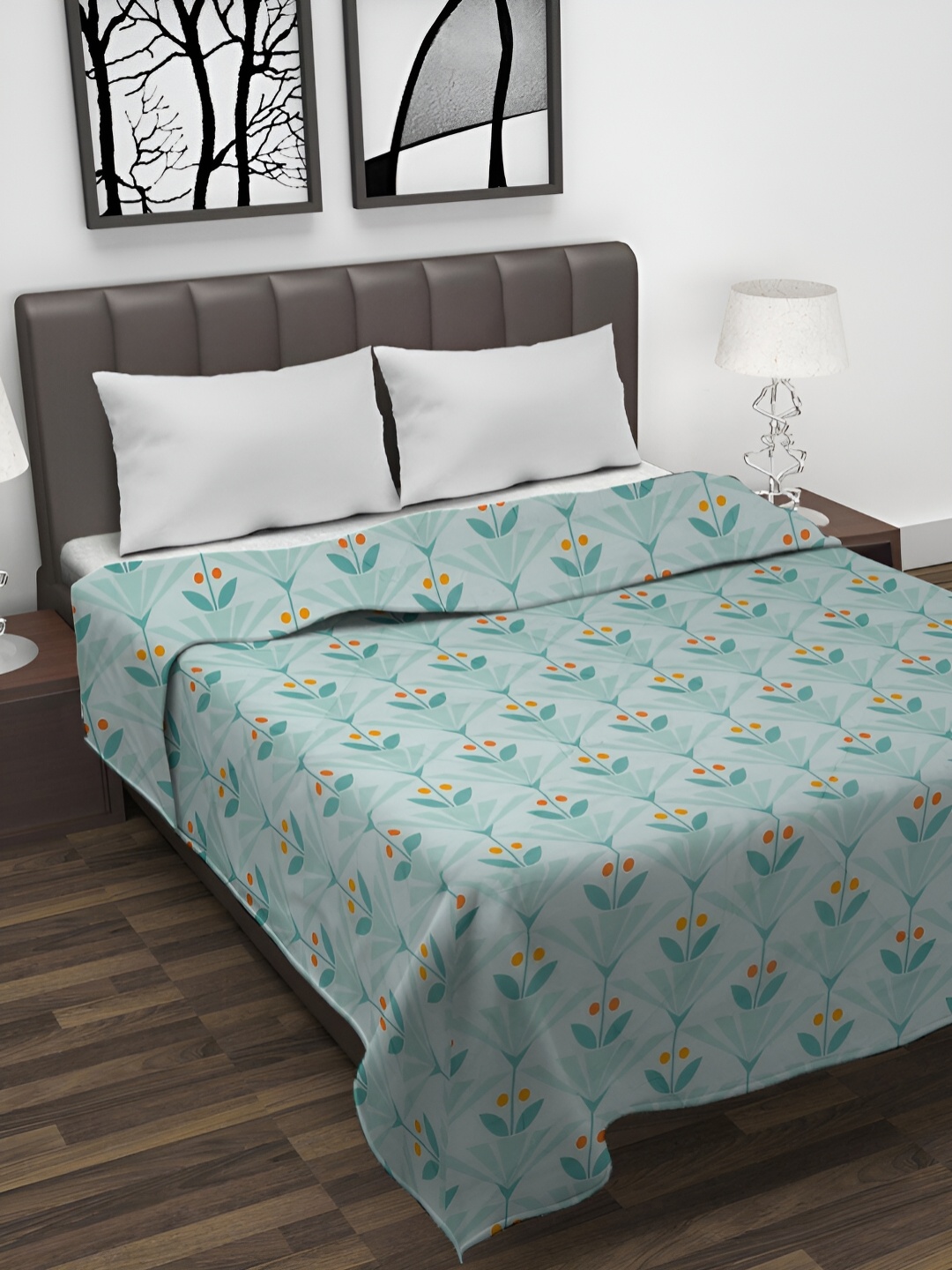 

Arrabi Green & Orange Floral Mild Winter 450 GSM Double Bed Comforter