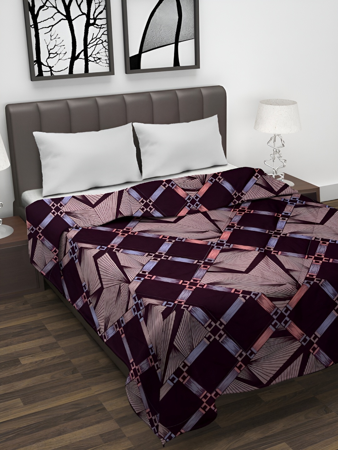 

Arrabi Brown & Pink Geometric Mild Winter 450 GSM Double Bed Comforter