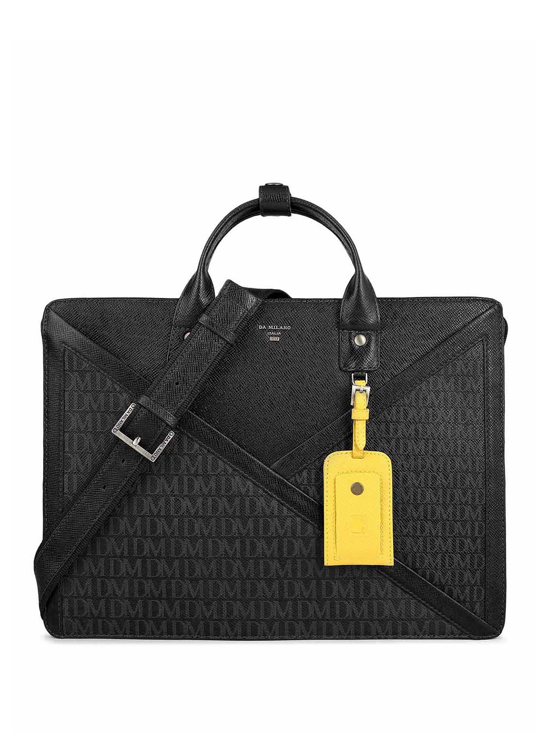 

Da Milano Unisex Textured Leather Laptop Bag, Black