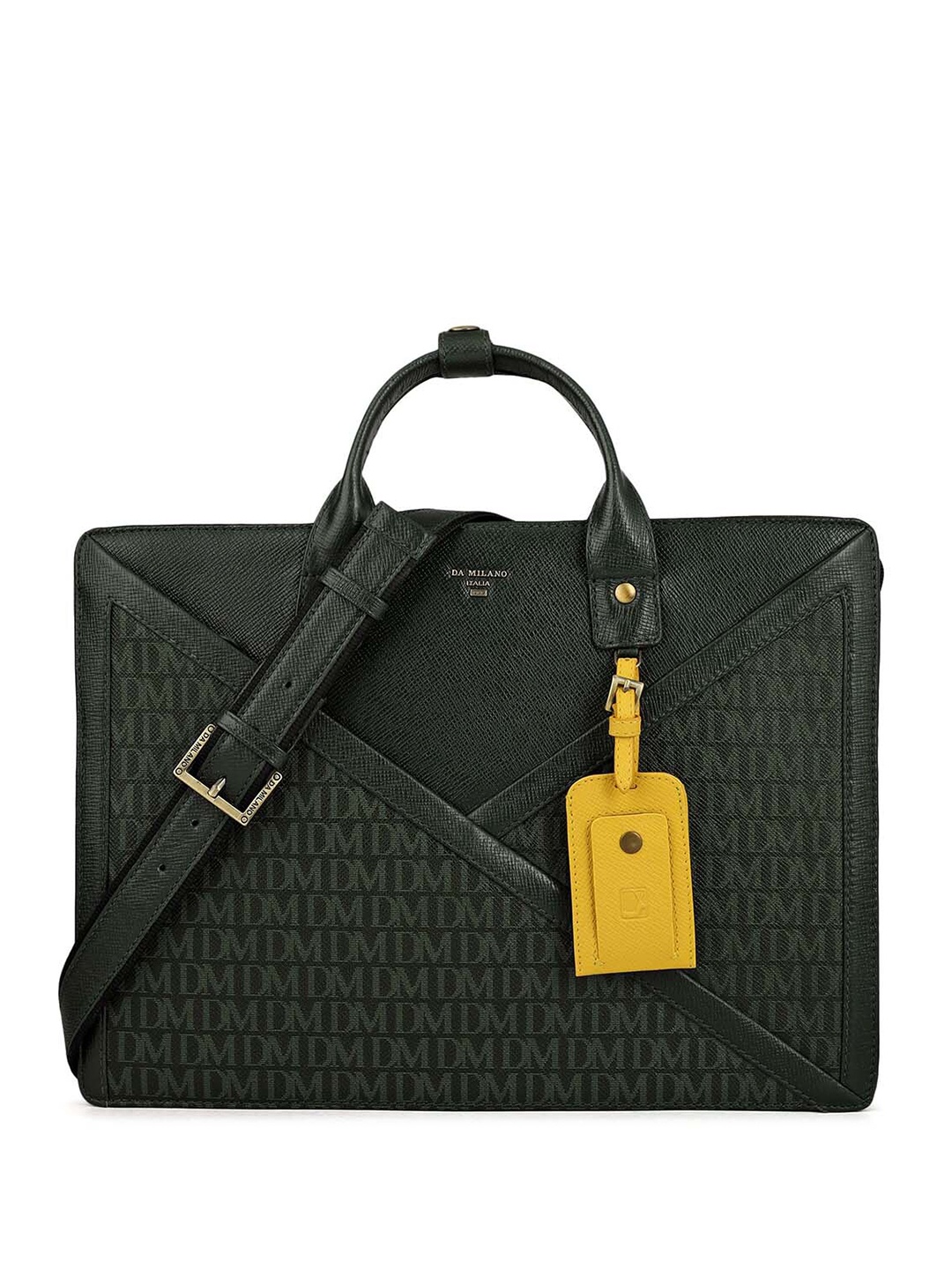

Da Milano Unisex Textured Leather Laptop Bag, Green