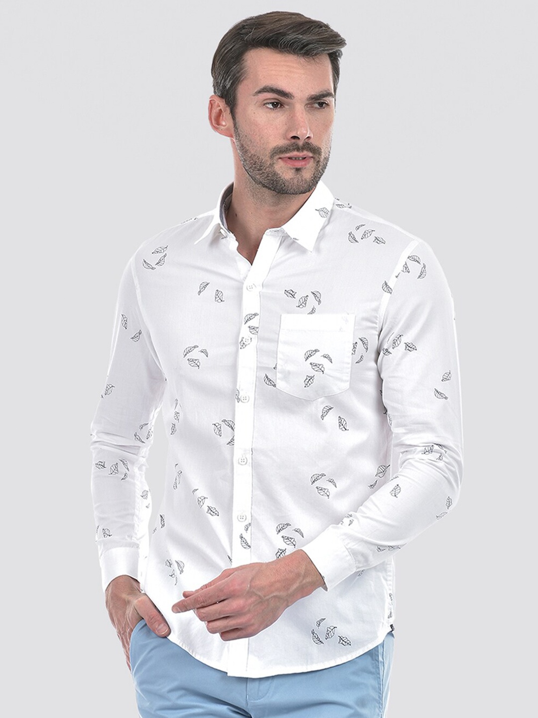 

Numero Uno Men Tropical Print Slim Fit Shirt, White