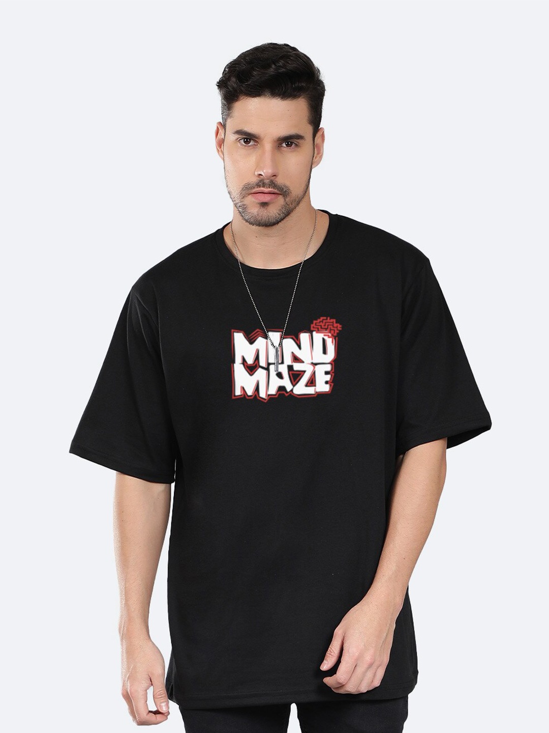 

Mad Over Print Typography Printed Oversized Cotton T-shirt, Black