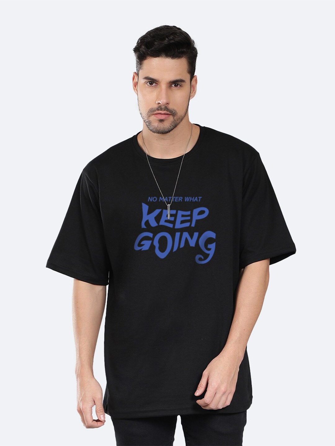 Mad Over Print Typography Printed Oversized T-shirt, Black