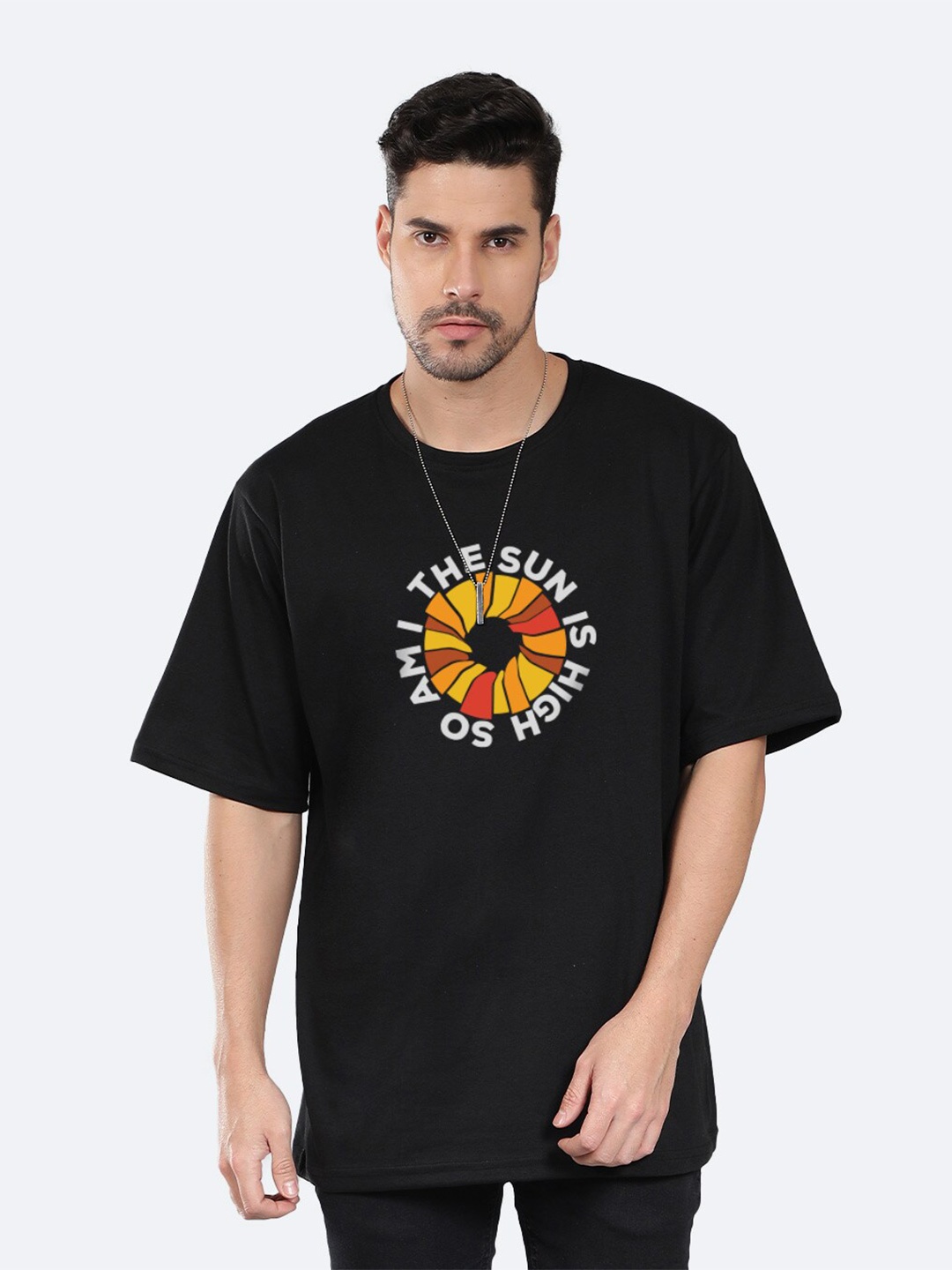 Mad Over Print Typography Printed Oversized T-shirt, Black