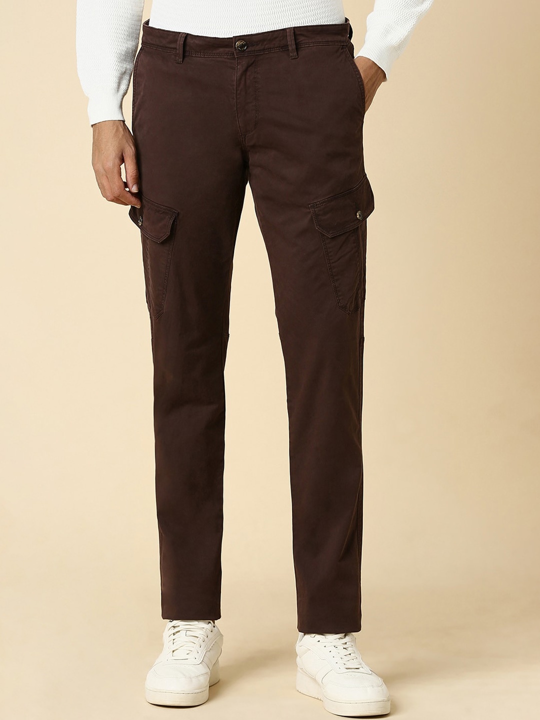 

Allen Solly Men Slim Fit Mid-Rise Cotton Cargos Trousers, Brown