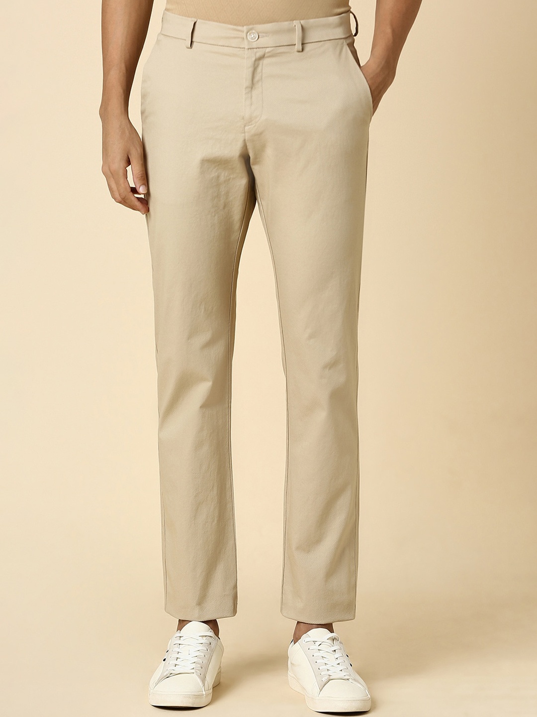 

Allen Solly Men Mid Rise Cotton Casual Trousers, Beige