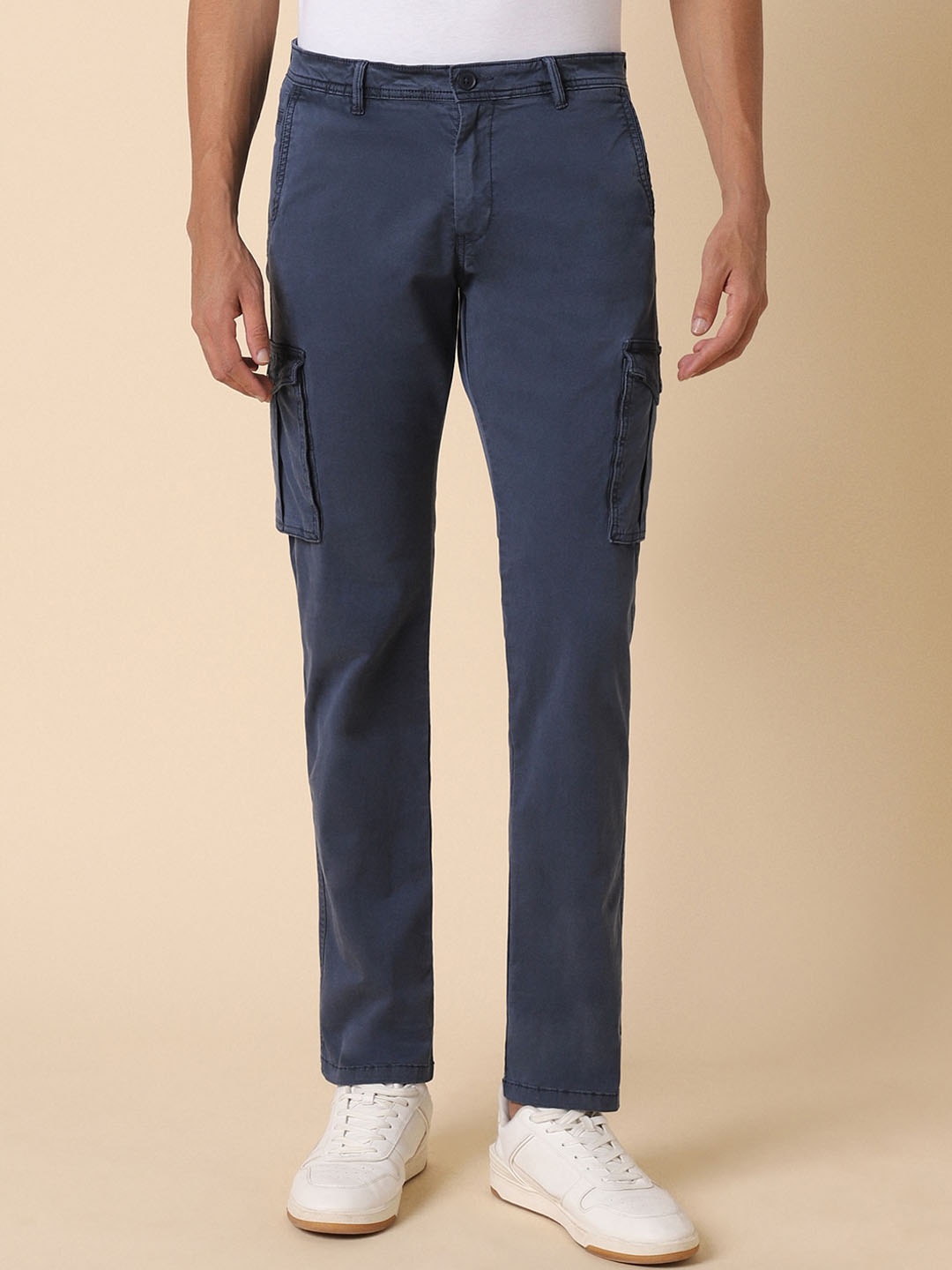 

Allen Solly Men Slim Fit Mid Rise Cotton Cargos Trousers, Navy blue