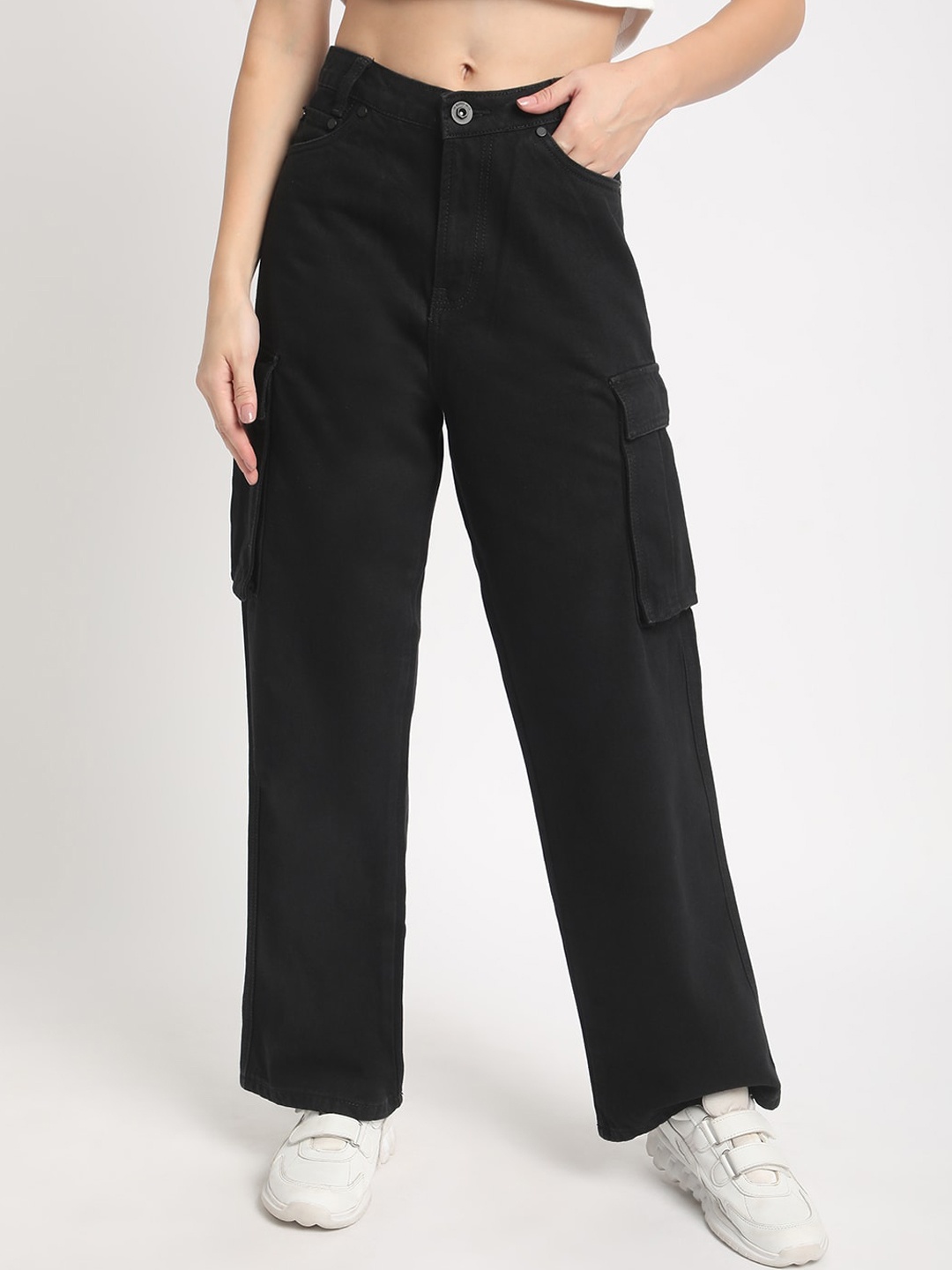 

The Roadster Lifestyle Co Relaxed-Fit High-Rise Cargo Jeans, Black