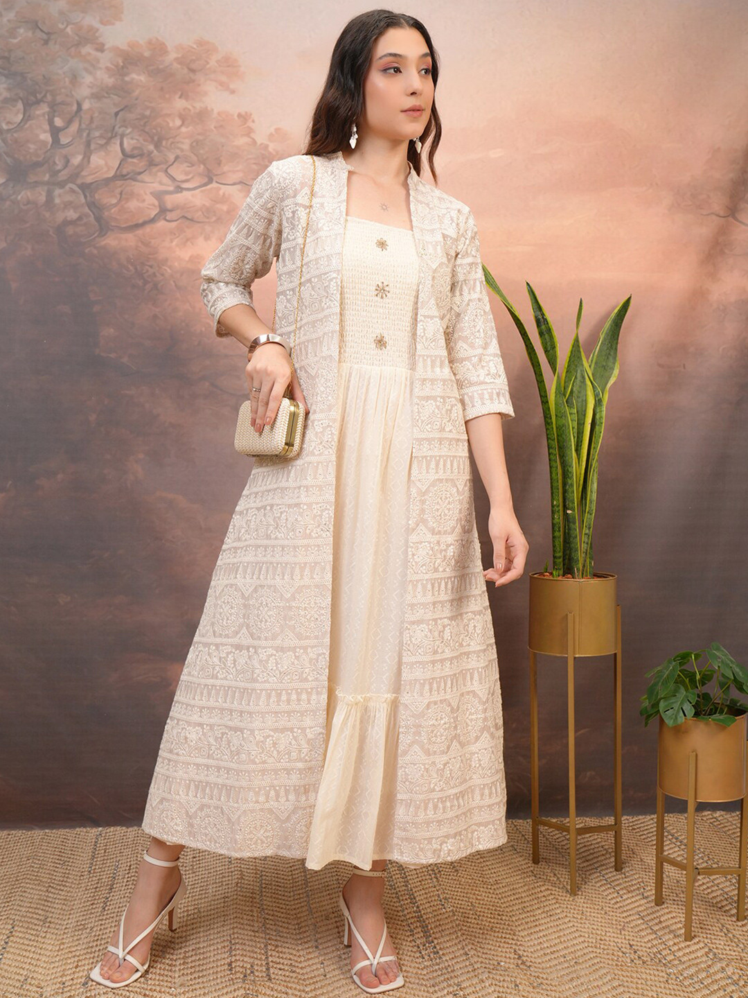 

Vishudh Off White Printed Cotton A-Line Maxi Dress