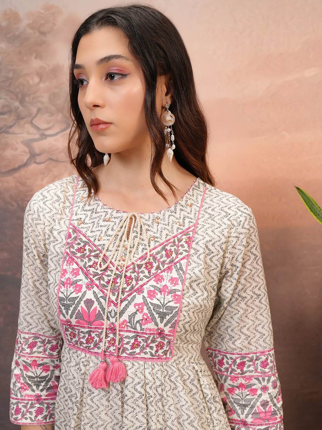 

Vishudh Pink Floral Printed Cotton Maxi Dress