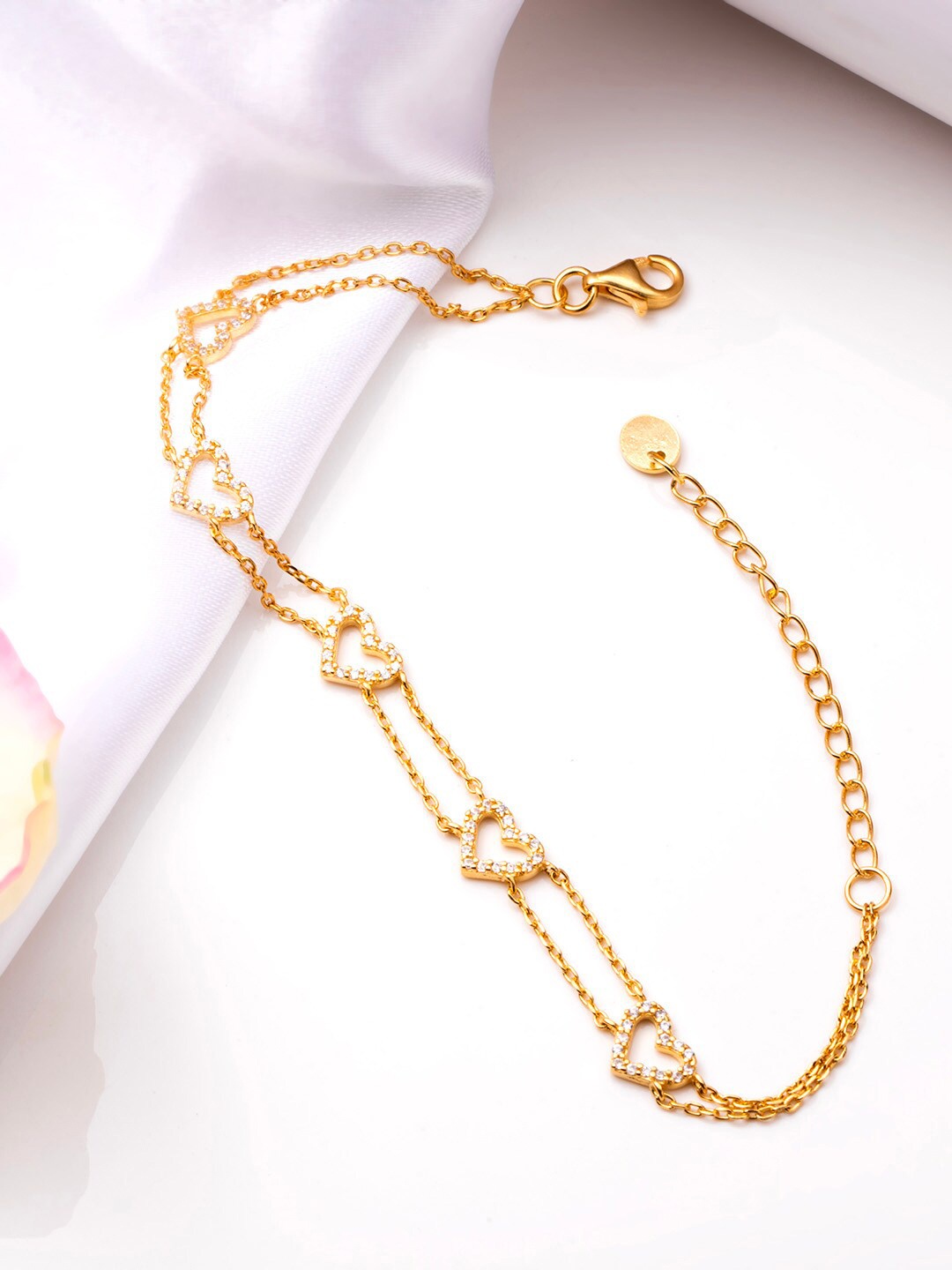 

Zavya 925 Pure Silver Cubic Zirconia Gold-Plated Link Bracelet