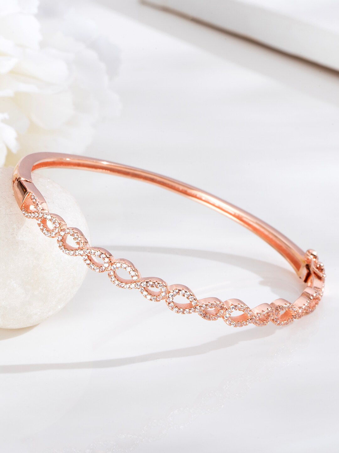 

Zavya 925 Pure Silver Cubic Zirconia Rose Gold-Plated Cuff Bracelet