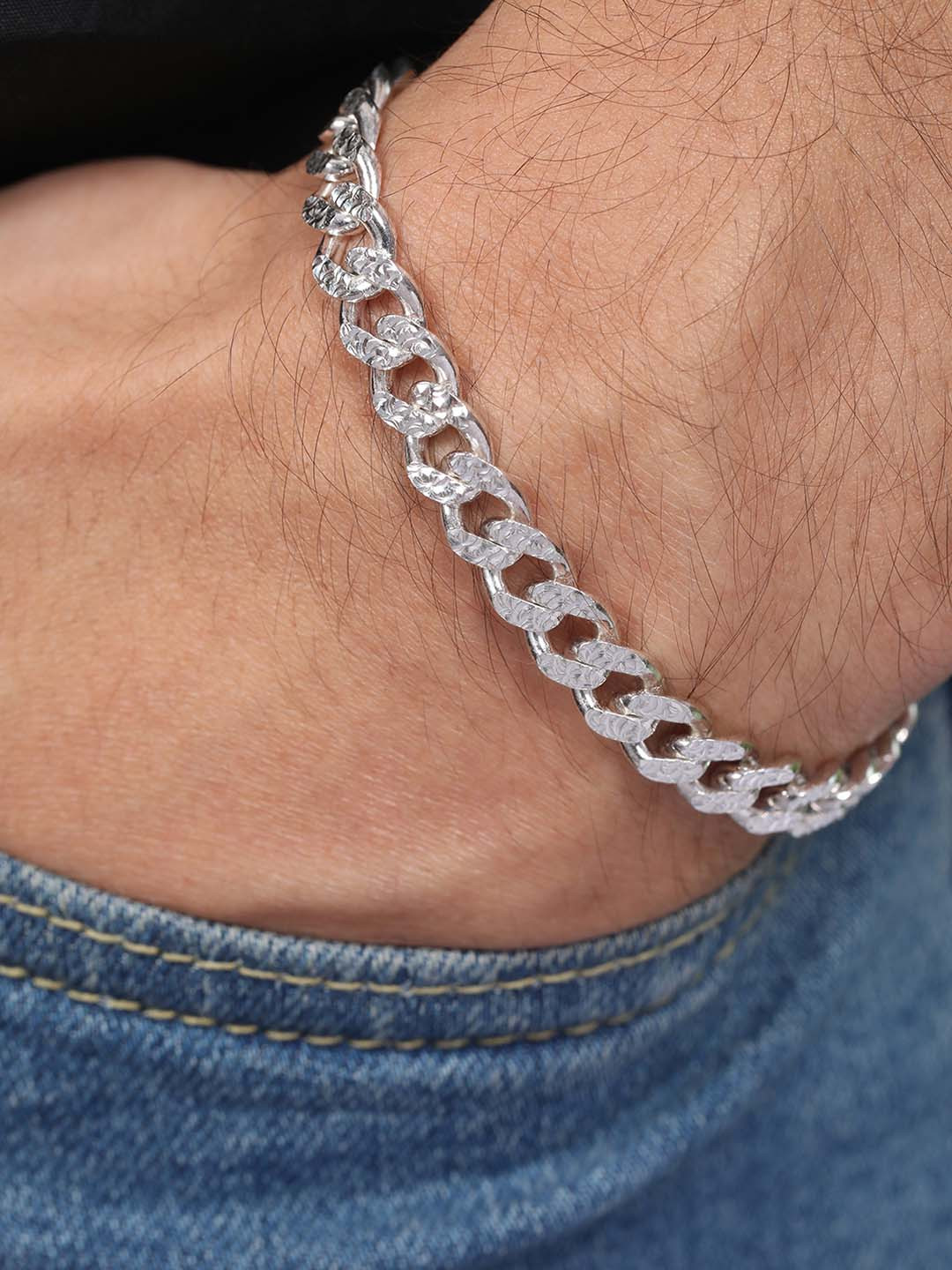 

Zavya Men 925 Pure Silver Rhodium-Plated Link Bracelet