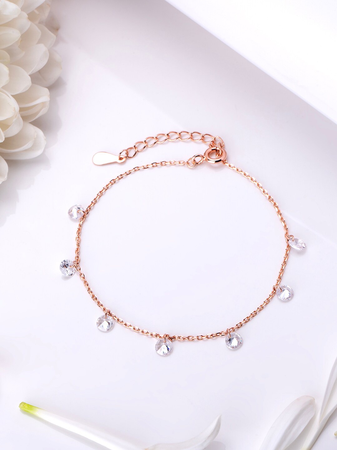 

Zavya 925 Pure Silver Cubic Zirconia Rose Gold-Plated Charm Bracelet
