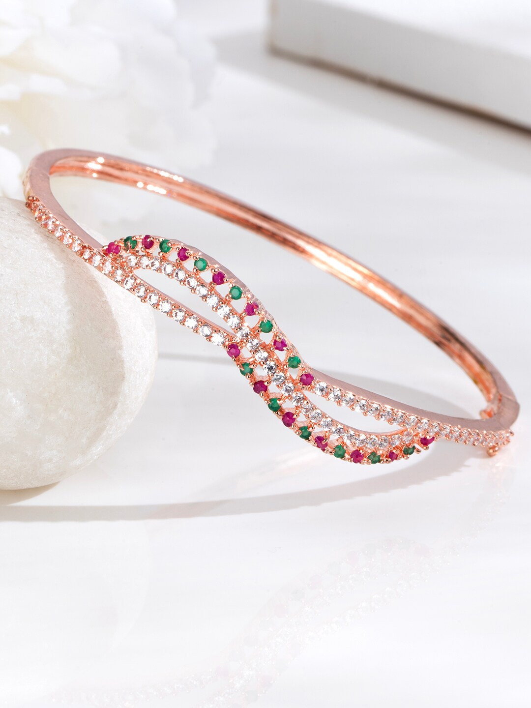 

Zavya 925 Pure Silver Cubic Zirconia Rose Gold-Plated Kada Bracelet