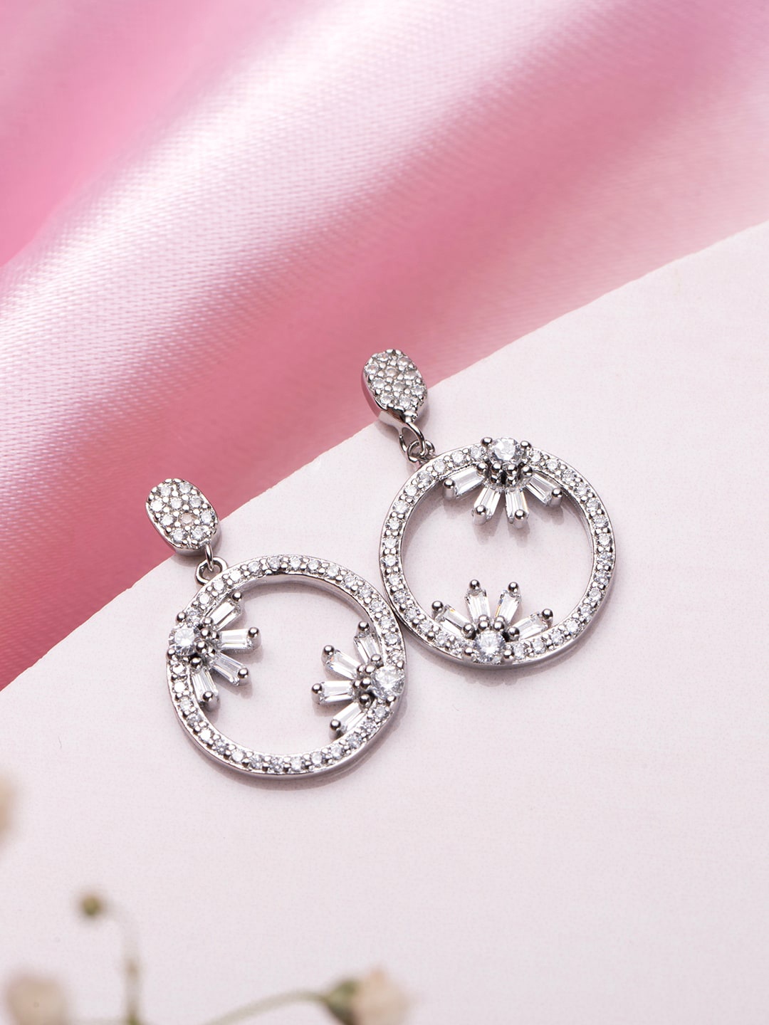 

Zavya 925 Pure Sterling Silver Rhodium-Plated Cubic Zirconia Studded Drop Earrings