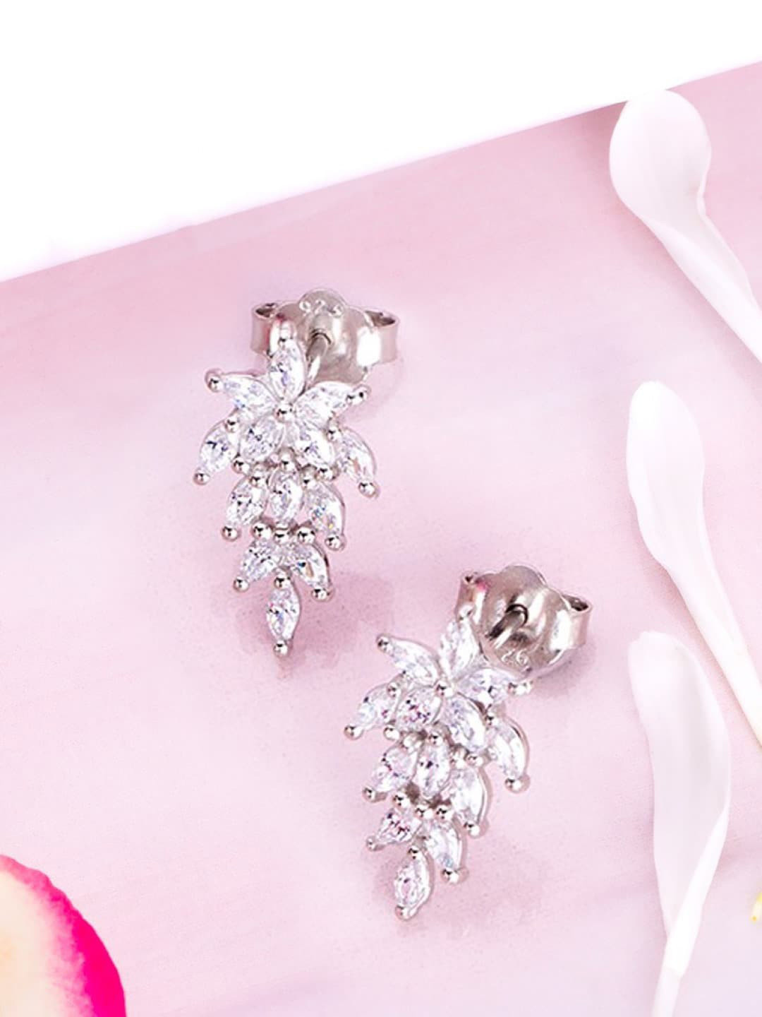 

Zavya 925 Pure Sterling Silver Rhodium-Plated Cubic Zirconia Studded Ear Cuff Earrings