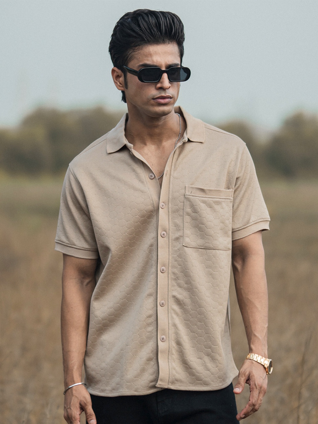 

Powerlook Half Sleeves Shirt, Beige