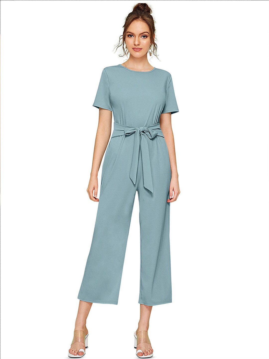 

BAESD Waist Tie-Ups Cotton Basic Jumpsuit, Sea green