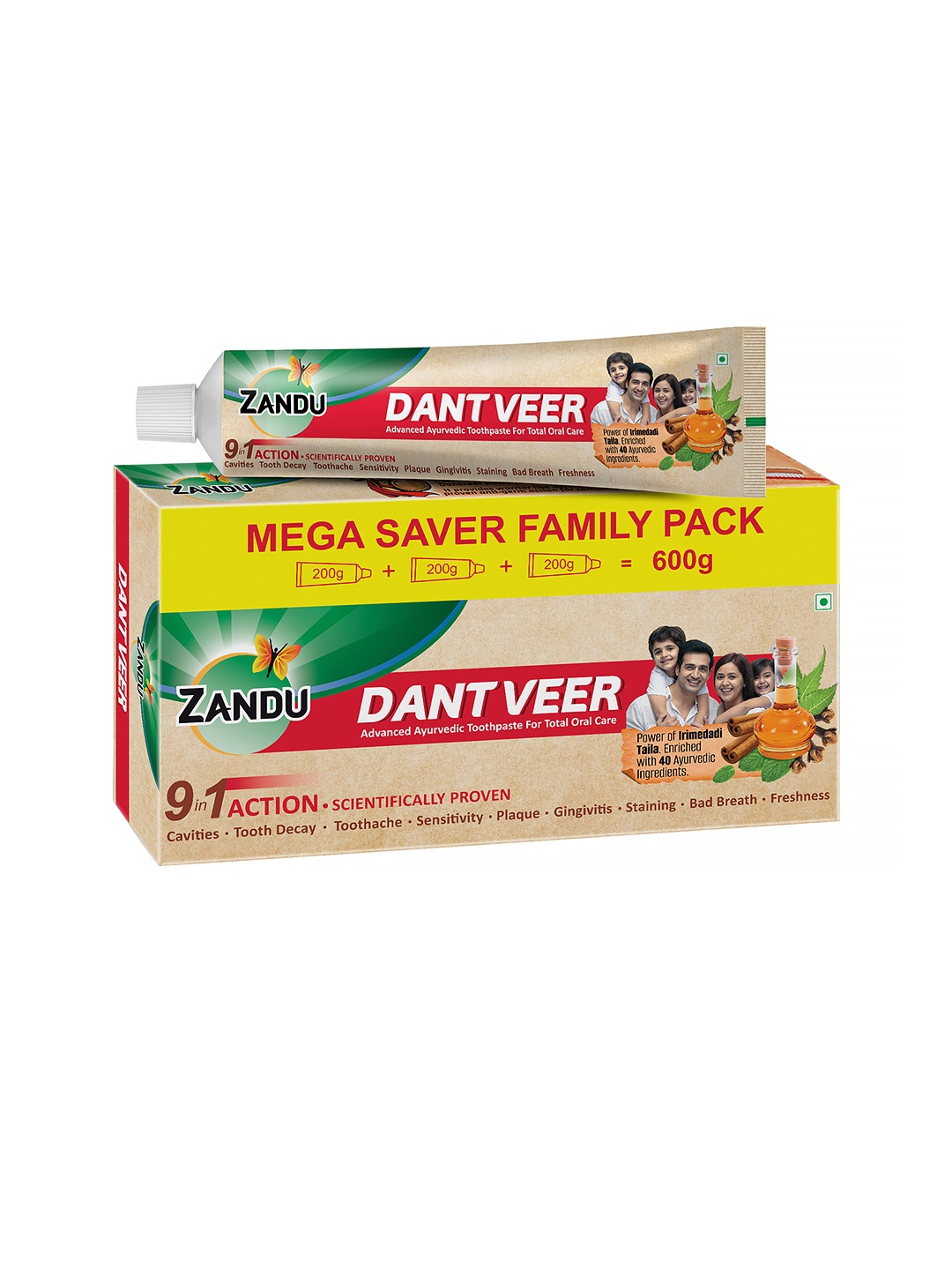 

ZANDU 3 pcs Dant Veer Advanced Ayurvedic Toothpaste - 600 g, Brown