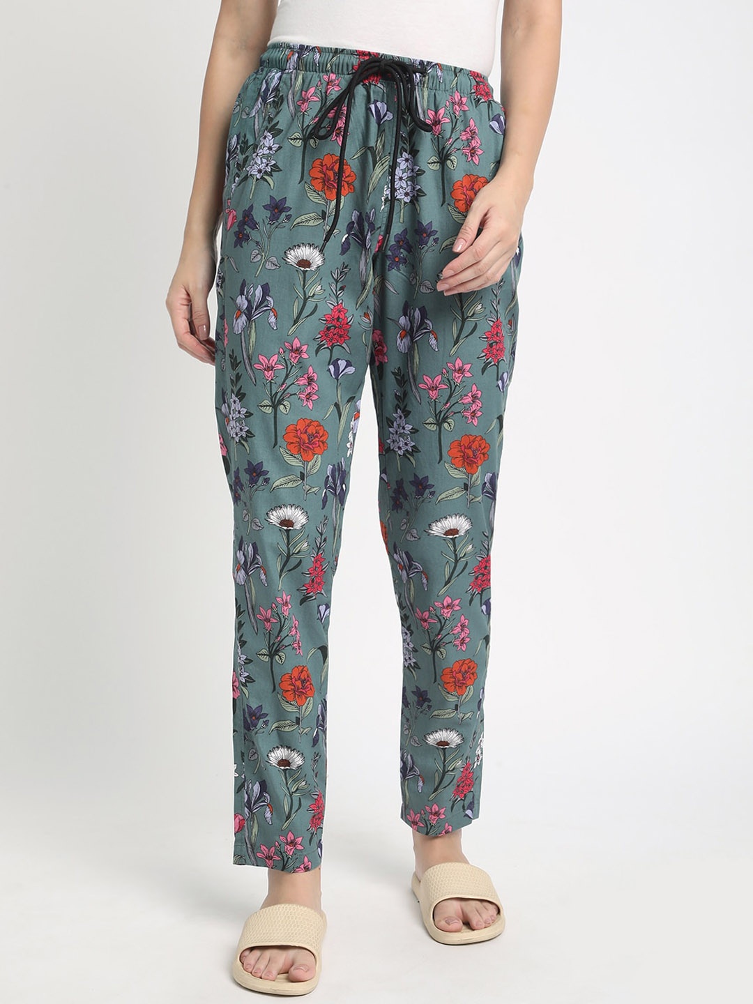 

IVOC Women Printed Pure Cotton Lounge Pants, Green